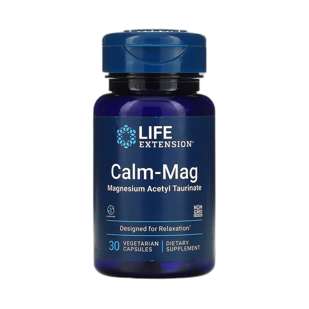 Life Extension, Calm-Mag, Magnesium Acetyl Taurinate, 30 Vegetarian Capsules front packaging view