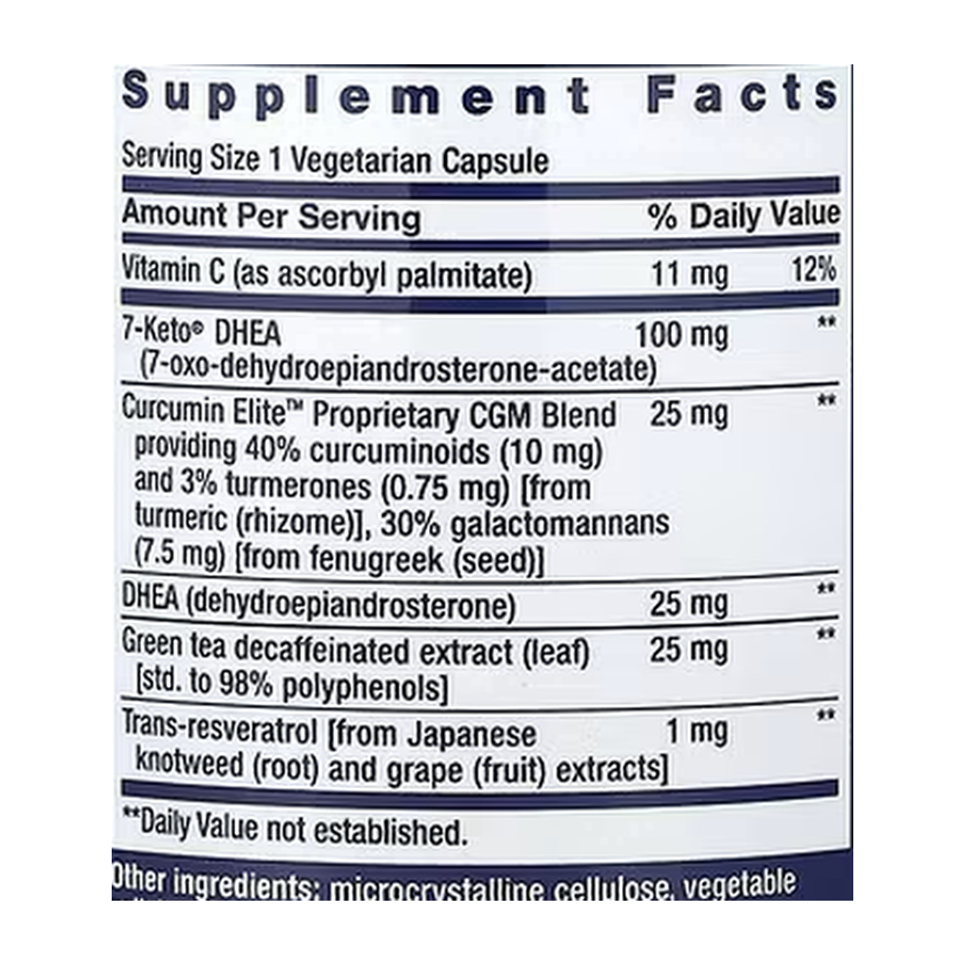 Life Extension, DHEA Complete, 60 Vegetarian Capsules supplement facts label showing ingredients, vitamins, minerals, and serving information