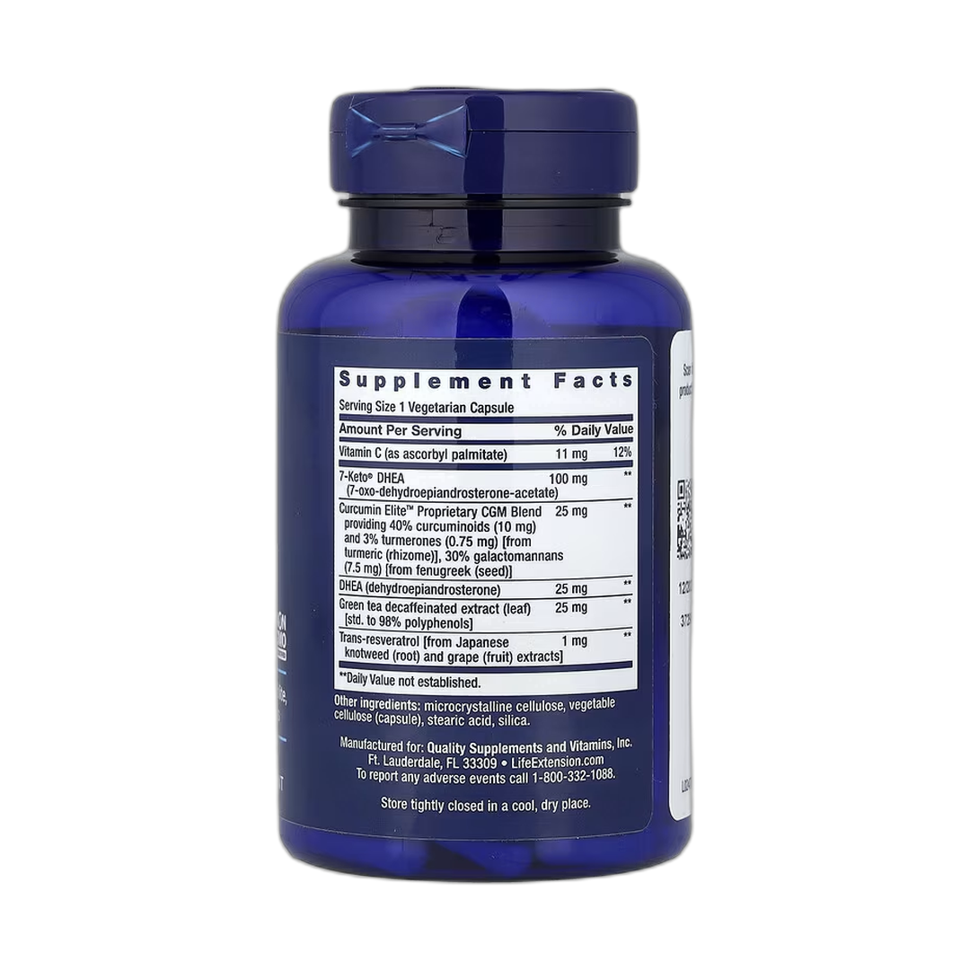Life Extension, DHEA Complete, 60 Vegetarian Capsules back packaging view