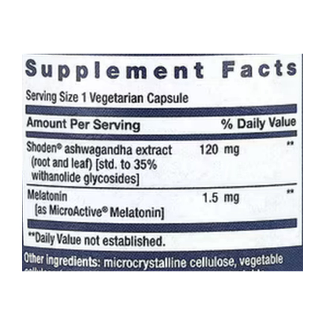 Life Extension, Rest & Renew, 30 Vegetarian Capsules supplement facts label showing ingredients, vitamins, minerals, and serving information