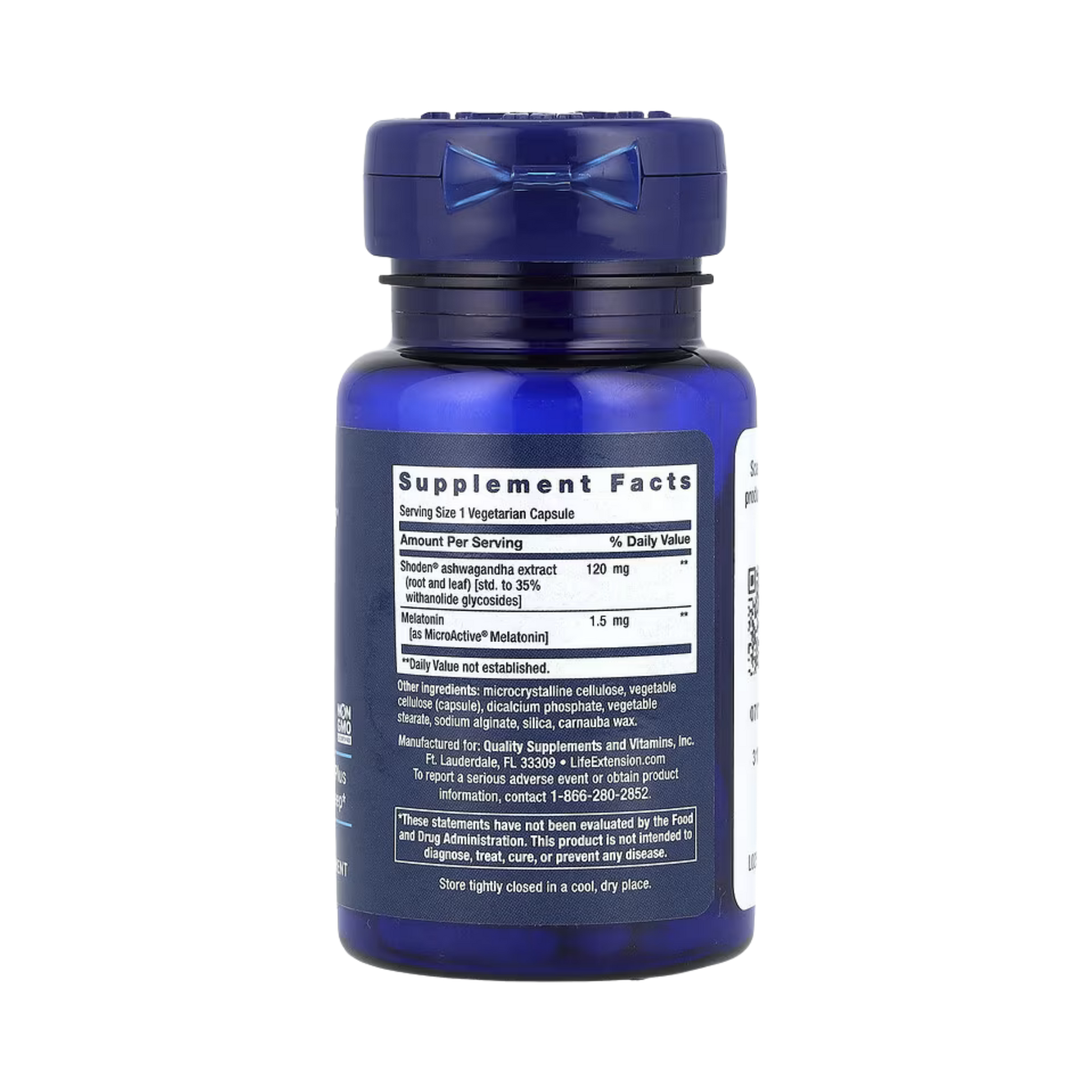 Life Extension, Rest & Renew, 30 Vegetarian Capsules back packaging view