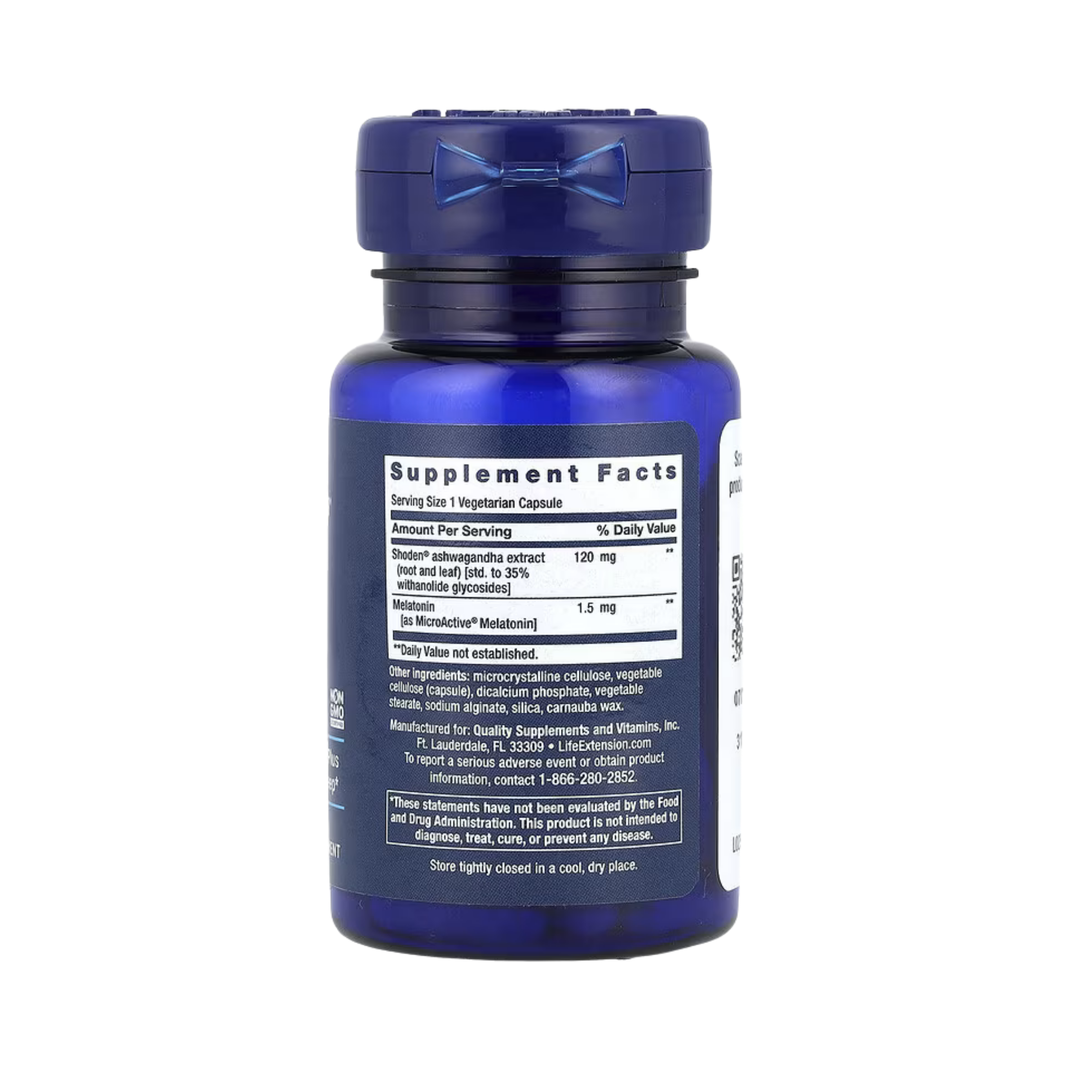 Life Extension, Rest & Renew, 30 Vegetarian Capsules back packaging view