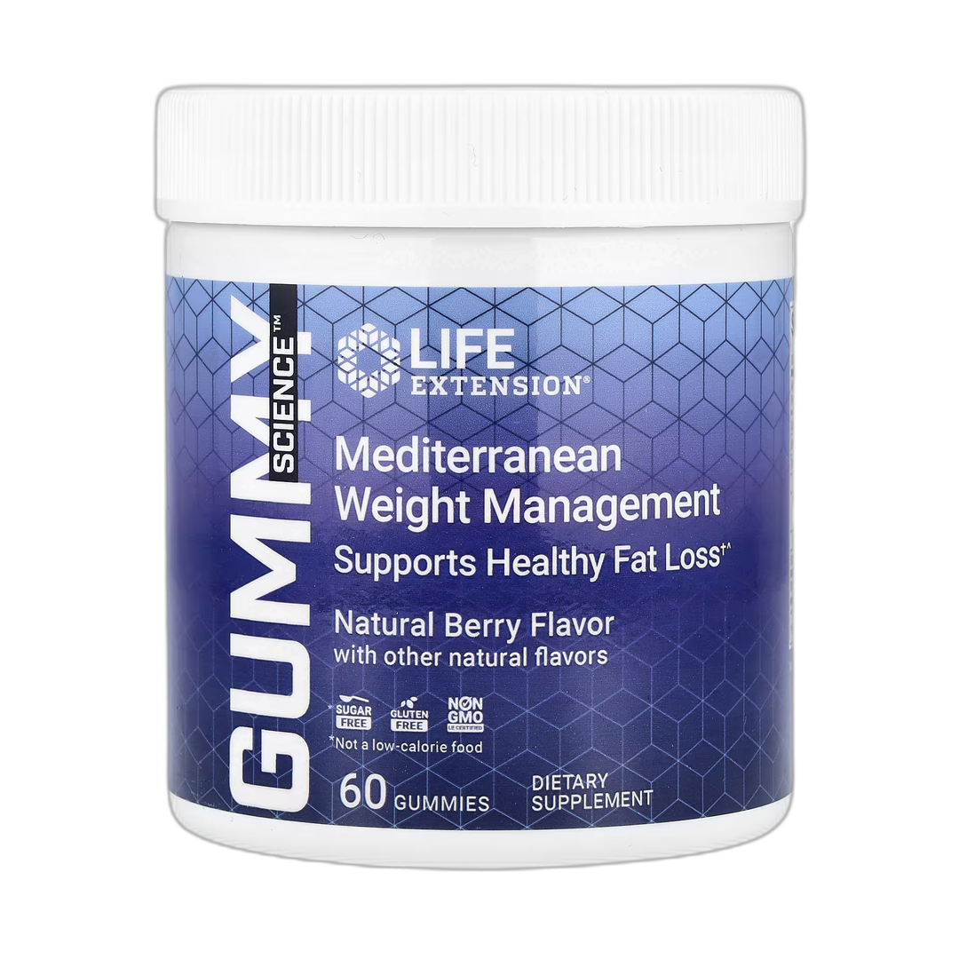 Life Extension, Gummy Science, Mediterranean Weight Management, Natural Berry, 60 Gummies front packaging view