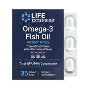 Life Extension, Omega-3 Fish Oil Gummy Bites, Tropical Fruit, 36 Gummy Bites front packaging view