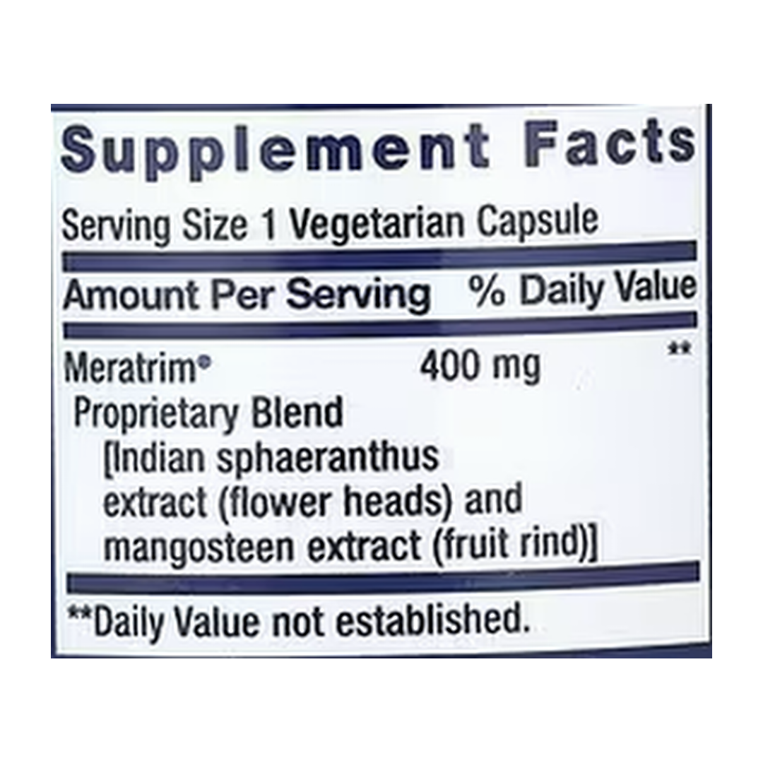 Life Extension, Waistline Control™, 60 Vegetarian Capsules supplement facts label showing ingredients, vitamins, minerals, and serving information