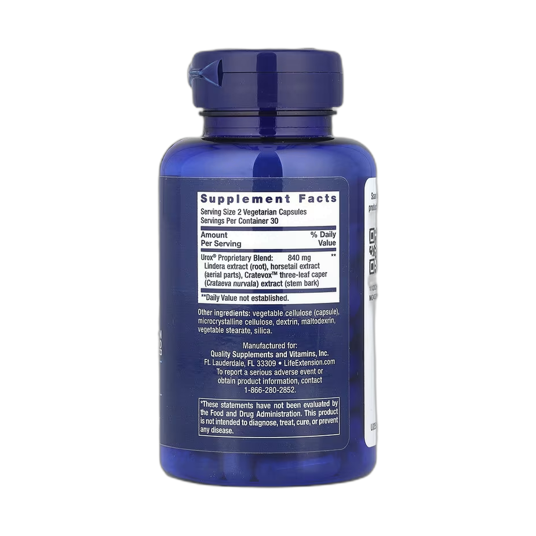 Life Extension, Women's Health, Women's Bladder Support, 60 Vegetarian Capsules back packaging view