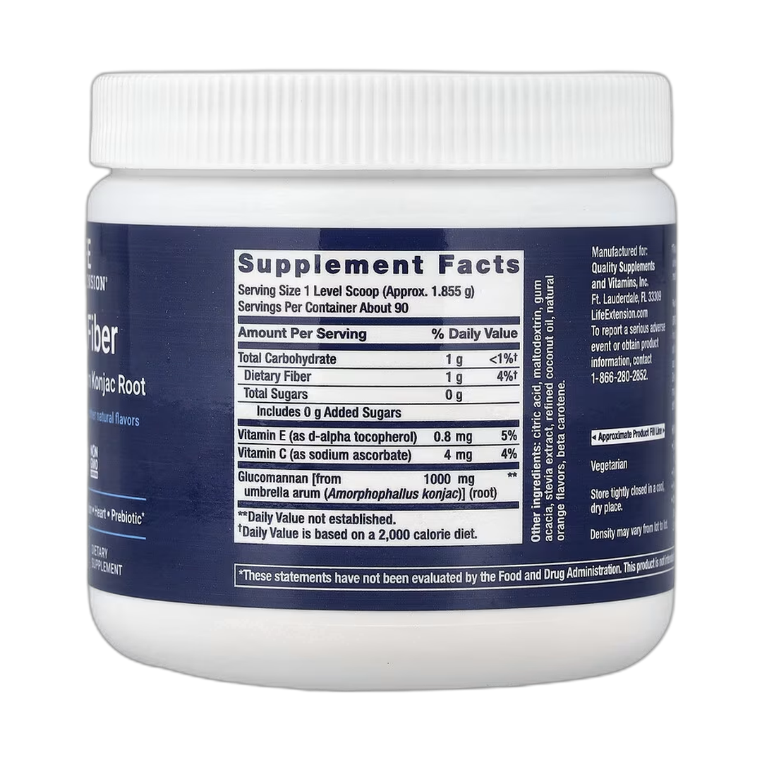 Life Extension, Easy Fiber, Natural Orange, 5.89 oz, 167 g back packaging view