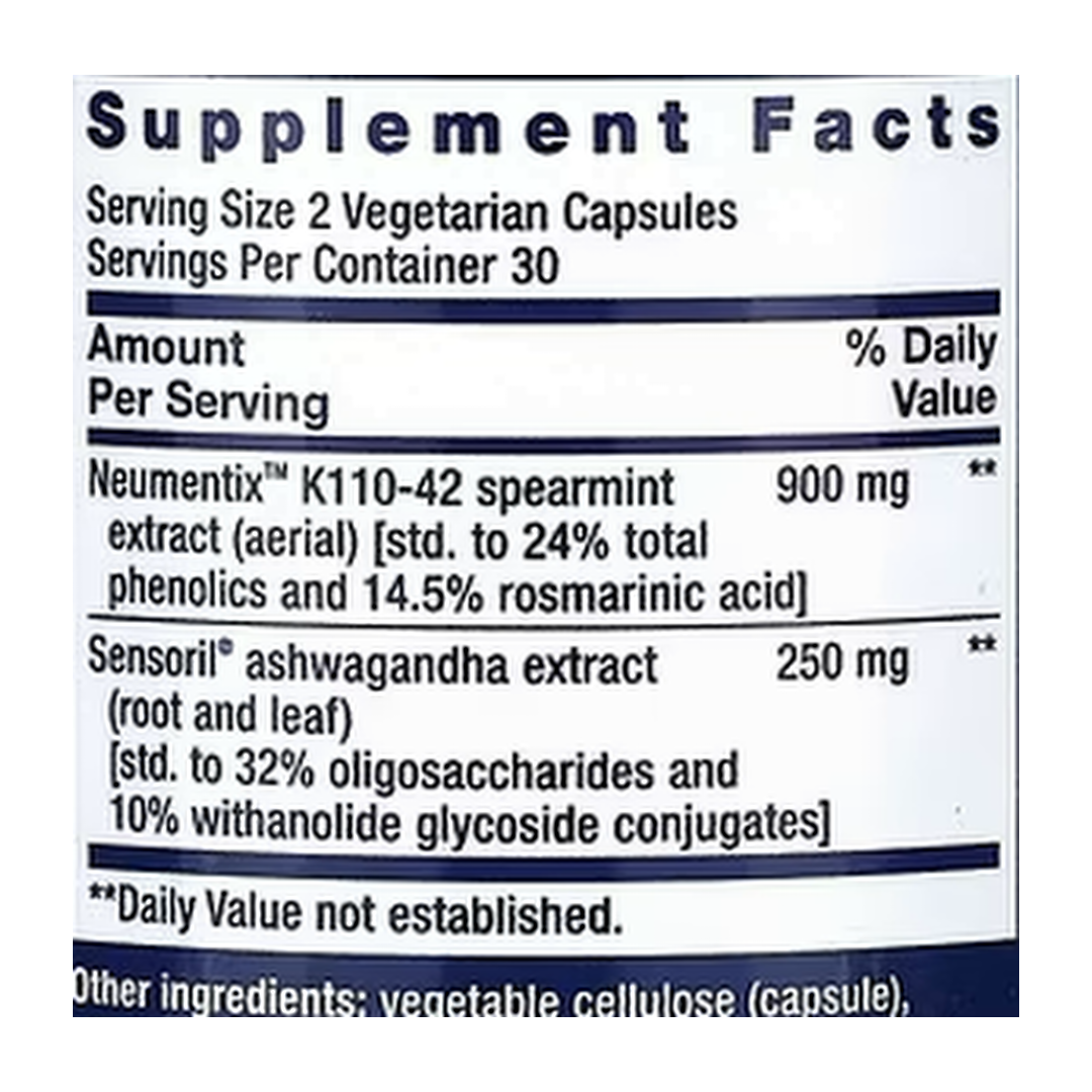 Life Extension, Ashwagandha Plus , 60 Vegetarian Capsules supplement facts label showing ingredients, vitamins, minerals, and serving information