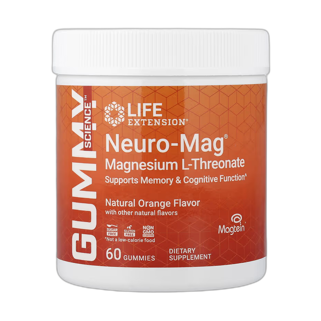 Life Extension, Neuro-Mag, Magnesium L-Threonate, Natural Orange, 60 Gummies front packaging view