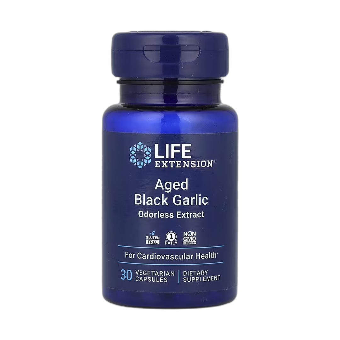 Life Extension, Aged Black Garlic, 30 Vegetarian Capsules front packaging view
