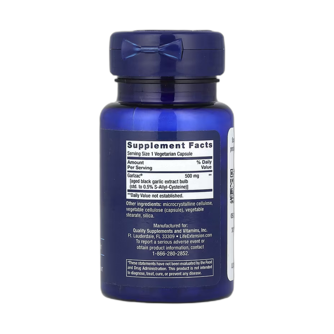 Life Extension, Aged Black Garlic, 30 Vegetarian Capsules back packaging view