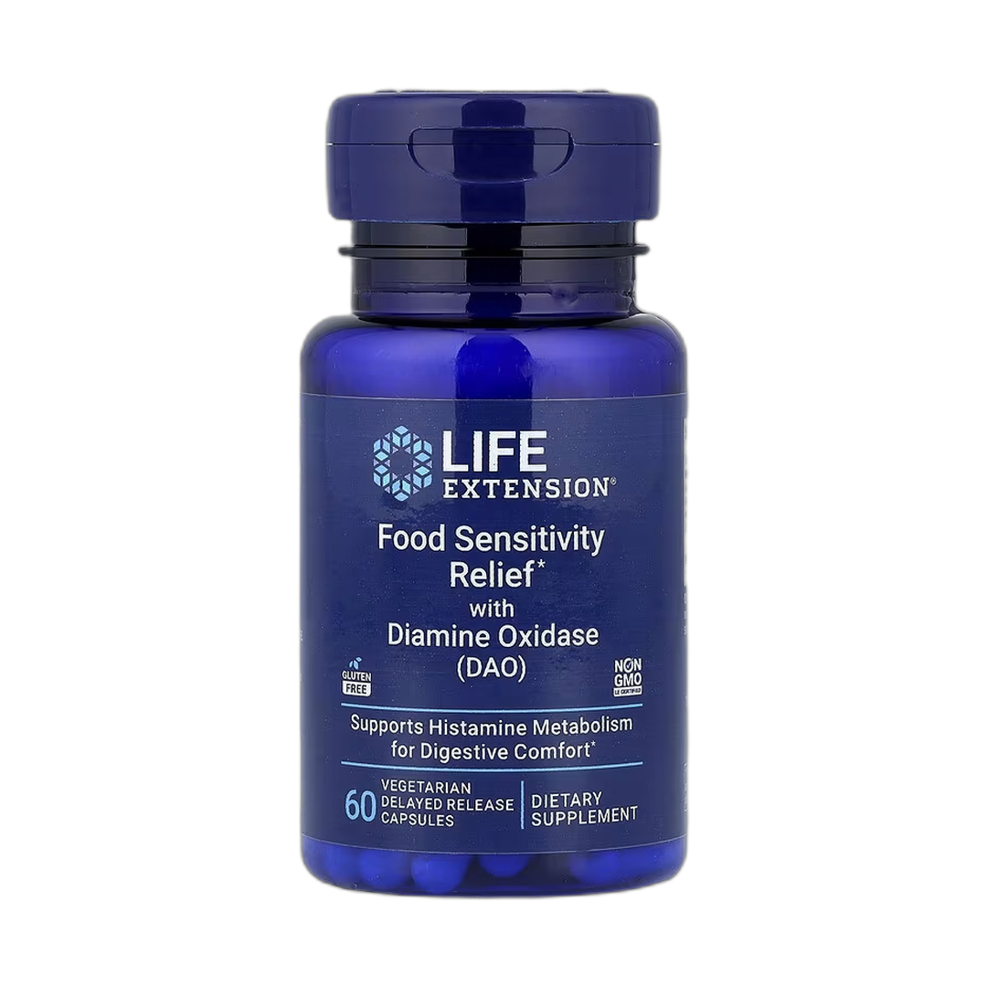 Life Extension, Food Sensitivity Relief with Diamine Oxidase (DAO), 60 Vegetarian Delayed Release Capsul front packaging view