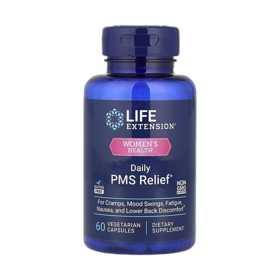Life Extension, Women's Health, Daily PMS Relief, 60 Vegetarian Capsules front packaging view