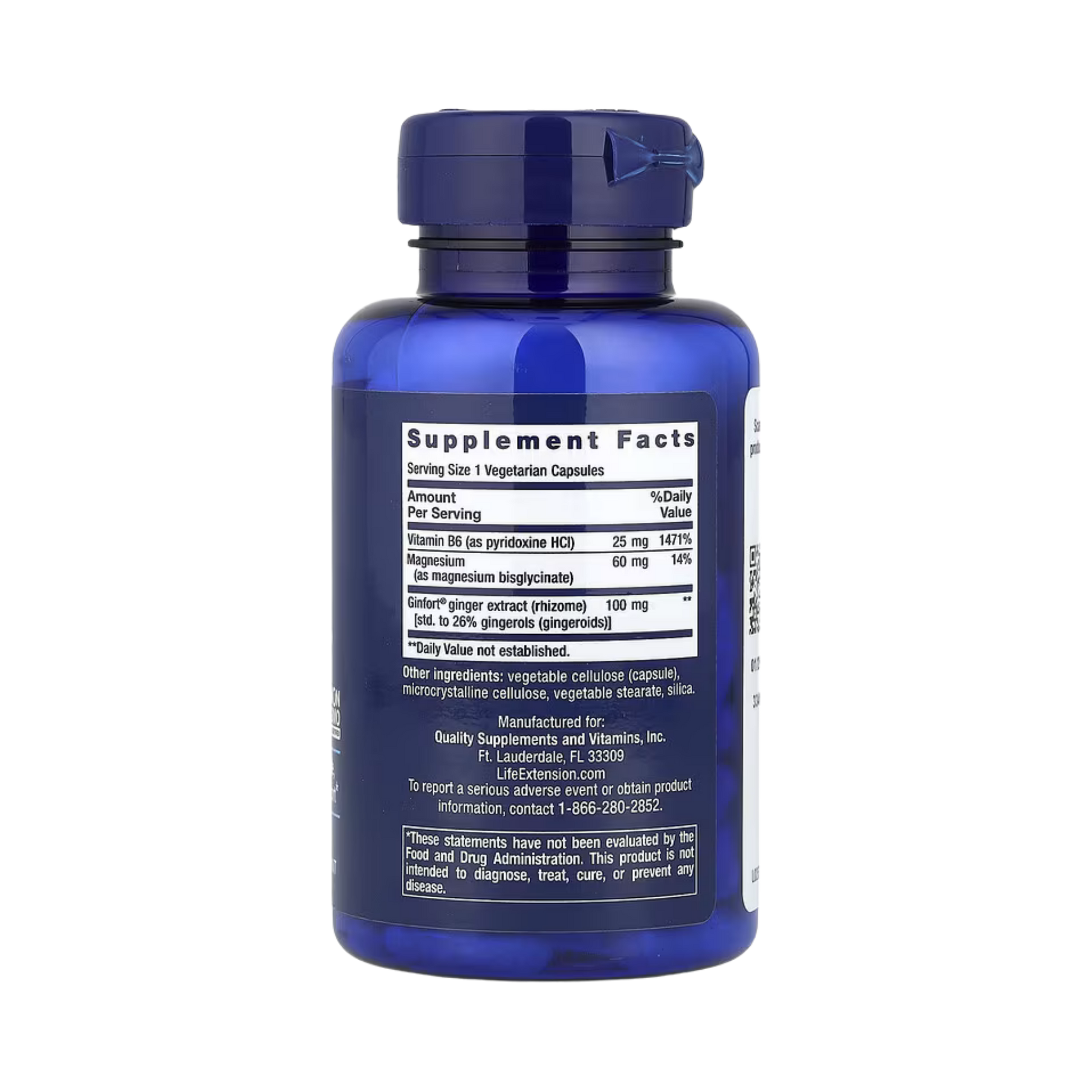 Life Extension, Women's Health, Daily PMS Relief, 60 Vegetarian Capsules back packaging view