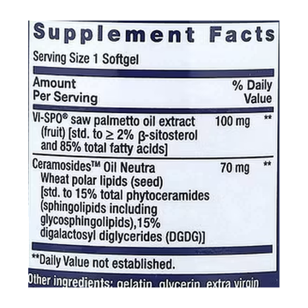 Life Extension, Women's Health, Hair Growth for Women, 30 Softgels supplement facts label showing ingredients, vitamins, minerals, and serving information