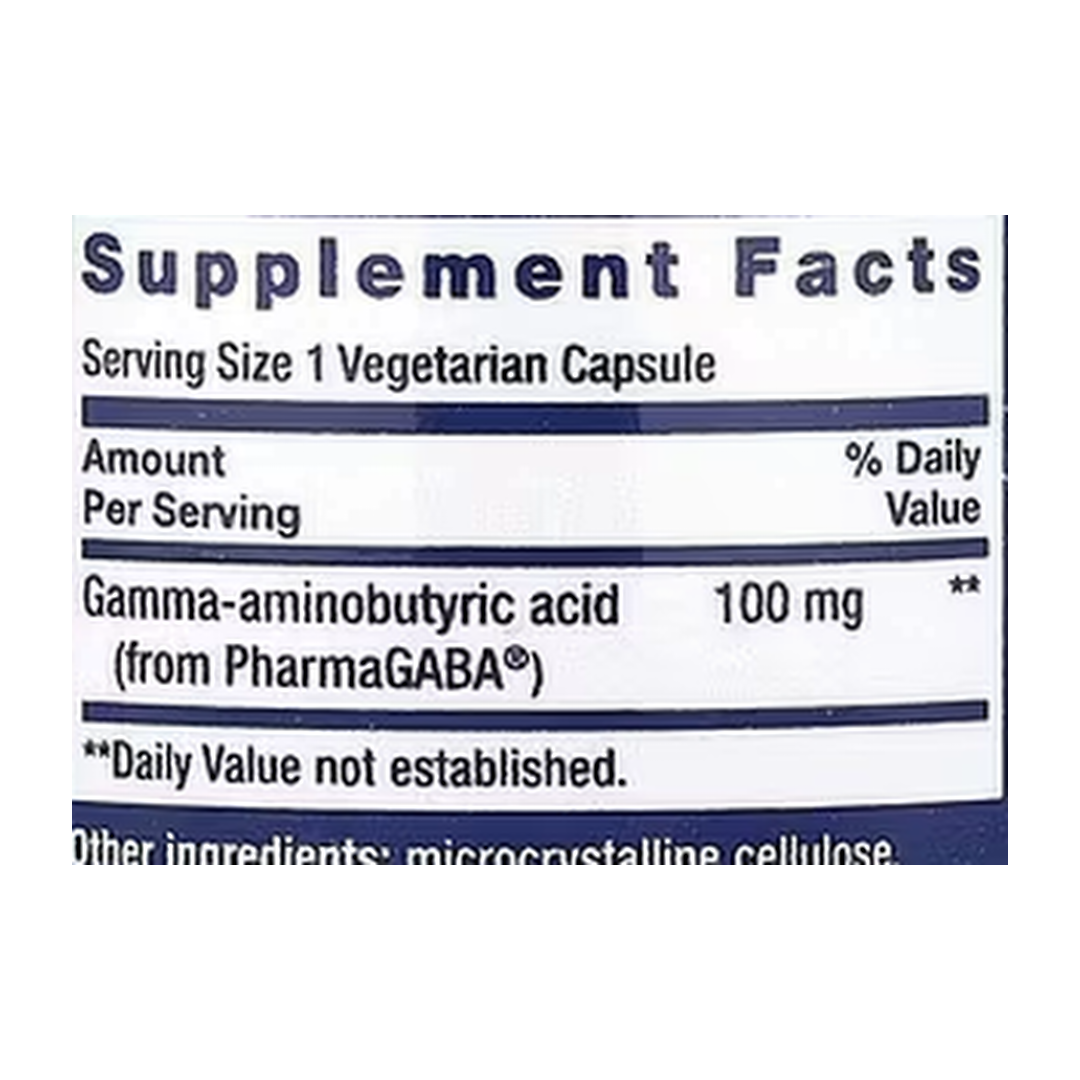 Life Extension, GABA, 60 Vegetarian Capsules supplement facts label showing ingredients, vitamins, minerals, and serving information
