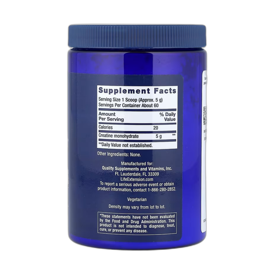 Life Extension, Creatine Powder, 0.66 lb, 300 g back packaging view