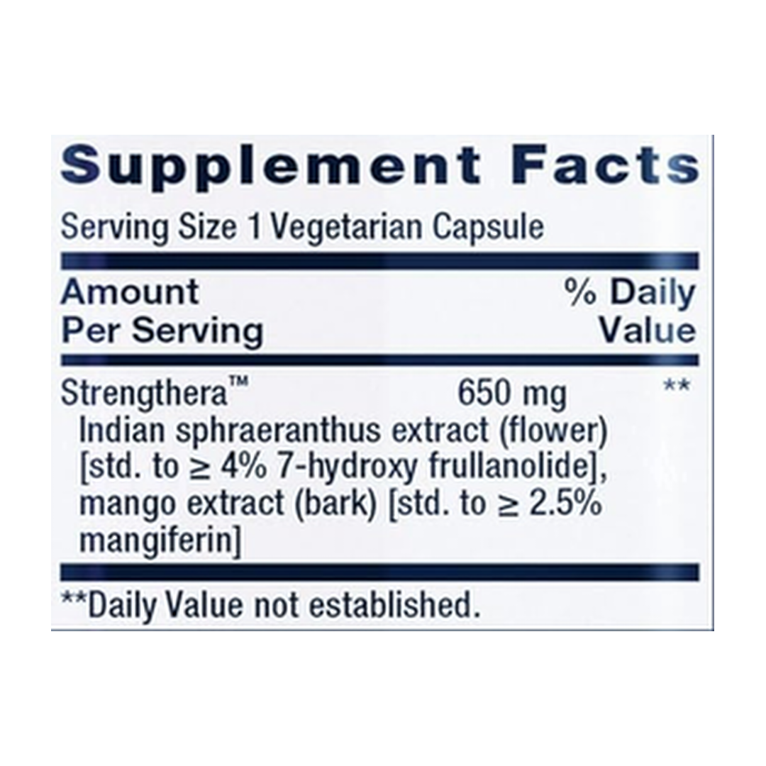 Life Extention, Active Vitality & Strength, 30 Vegetarian Capsules supplement facts label showing ingredients, vitamins, minerals, and serving information