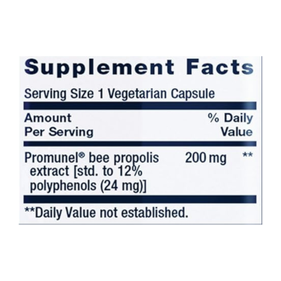 Life Extension, Bee Immune, 60 Vegetarian Capsules supplement facts label showing ingredients, vitamins, minerals, and serving information