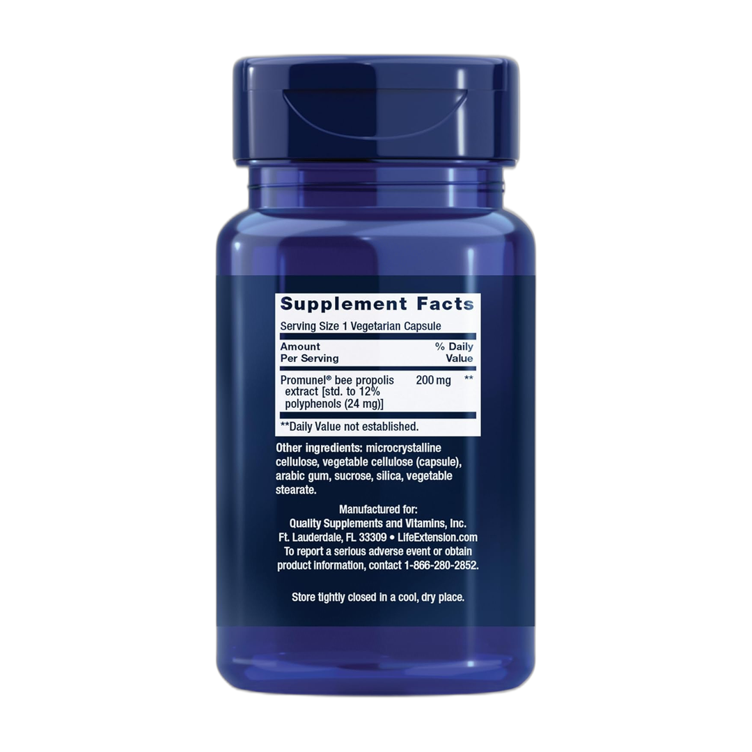 Life Extension, Bee Immune, 60 Vegetarian Capsules back packaging view