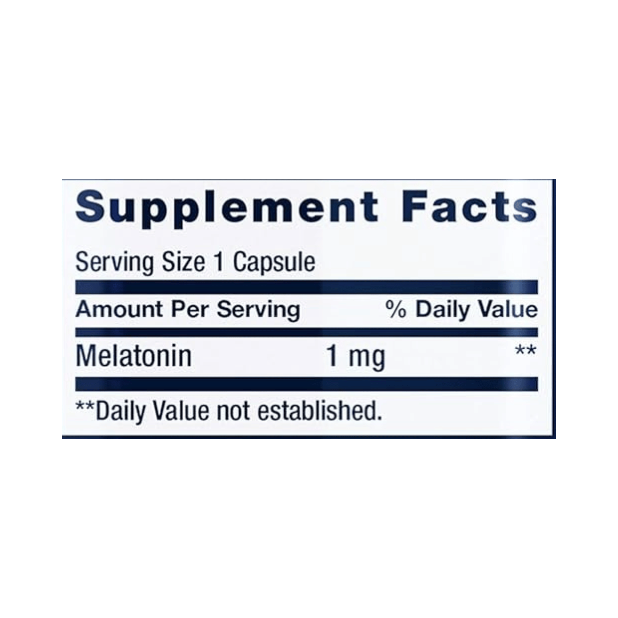 Life Extension, Melatonin, 1 mg, 60 Capsules supplement facts label showing ingredients, vitamins, minerals, and serving information