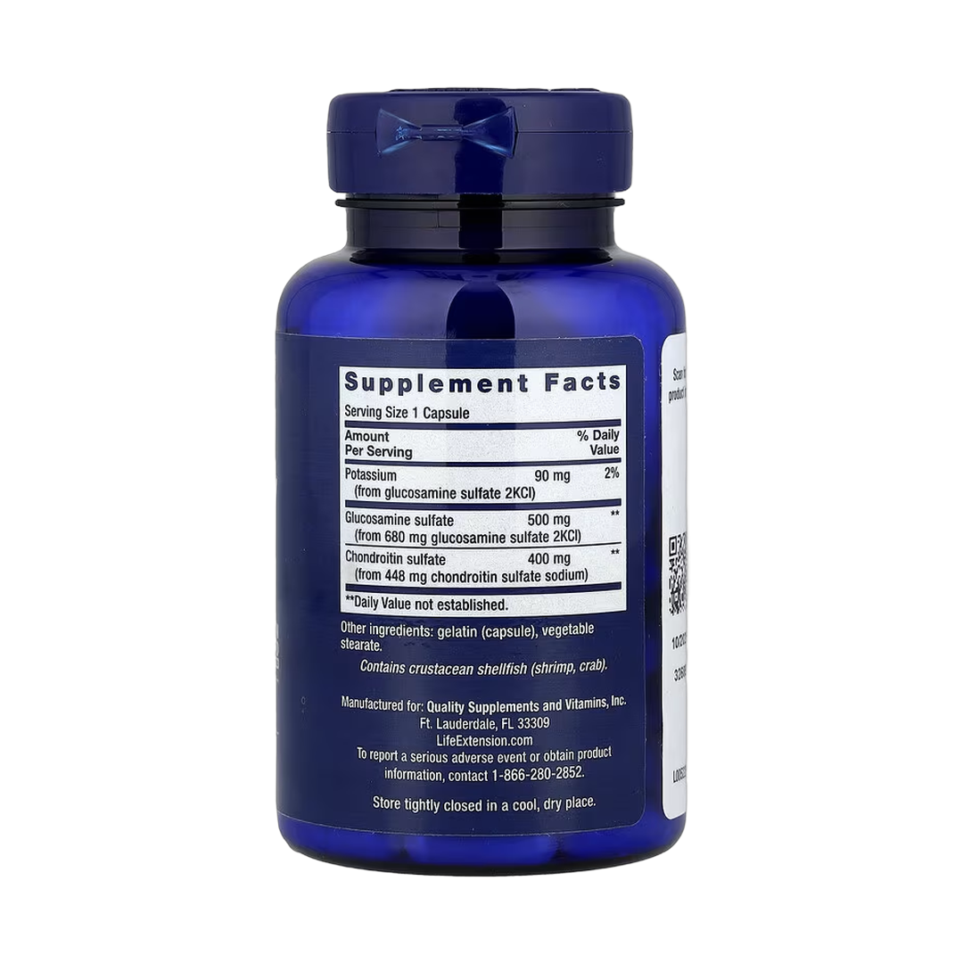 Life Extension, Glucosamine/Chondroitin, 90 Capsules back packaging view