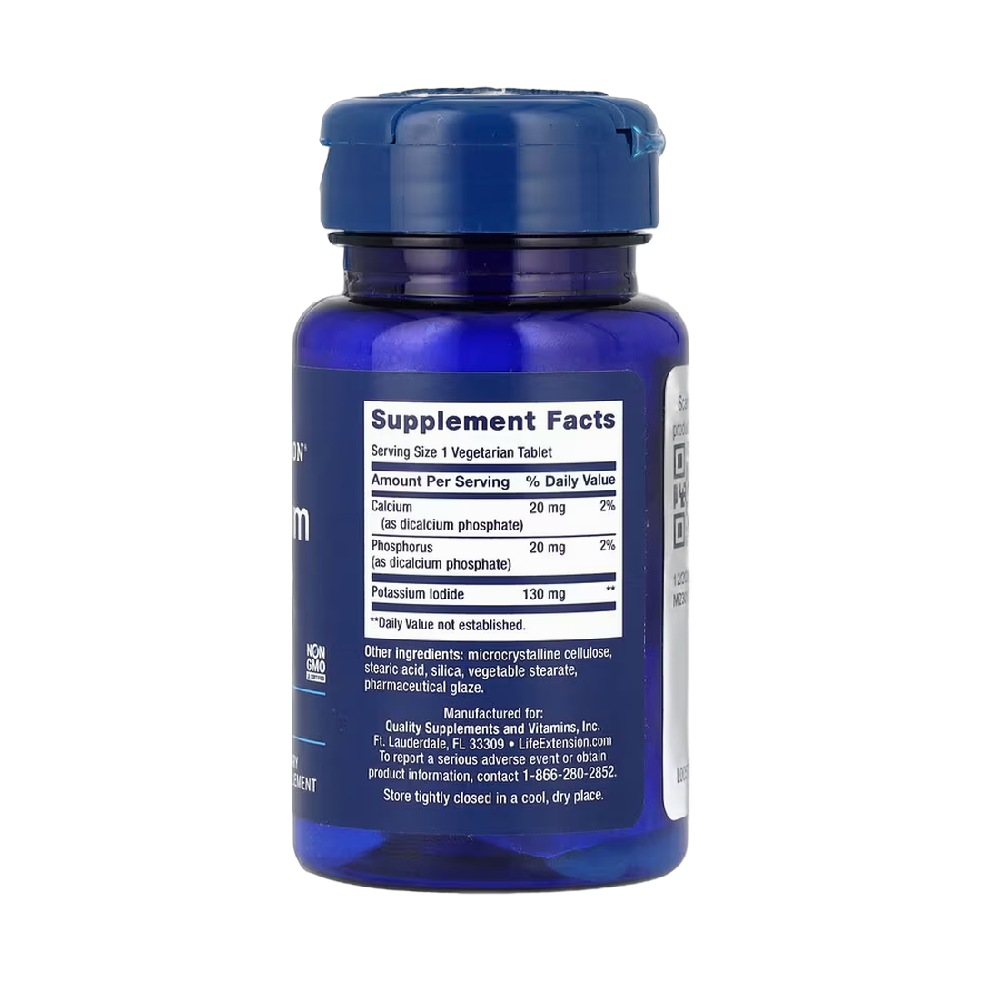 Life Extension, Potassium Iodide, 130 mg, 14 Vegetarian Tablets back packaging view