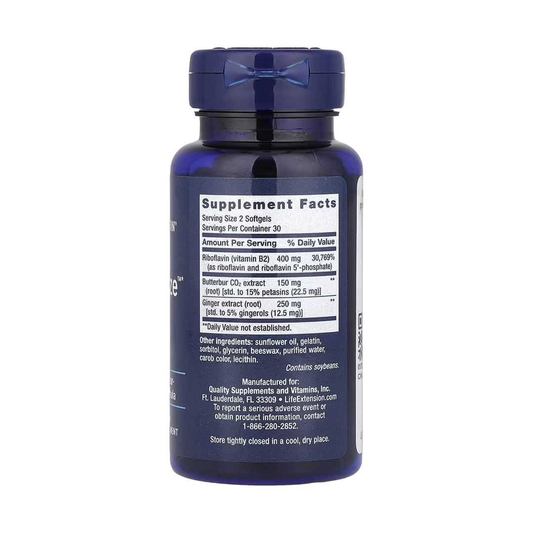 Life Extension, Migra-Eeze, 60 Softgels back packaging view