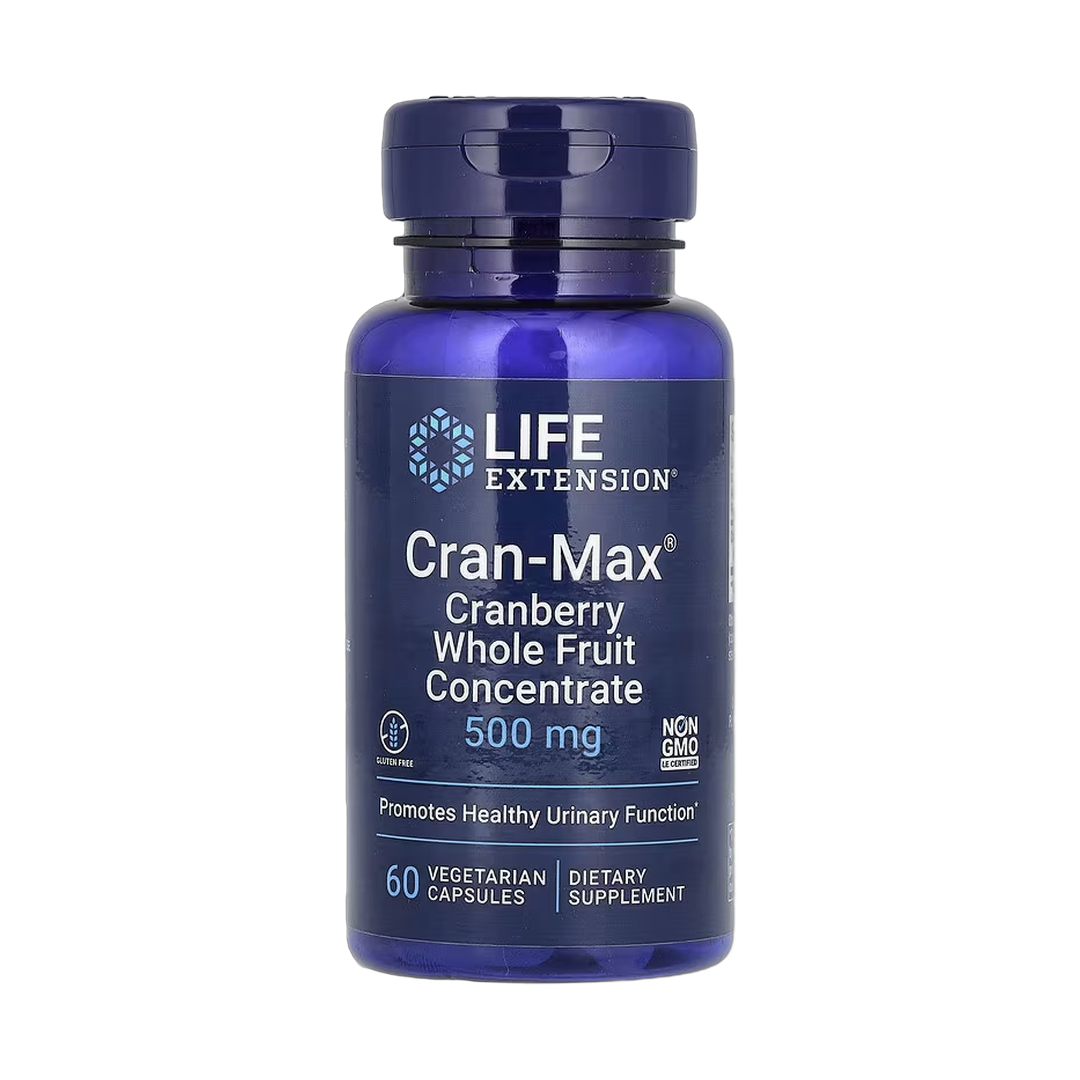 Life Extension, Cran-Max, Cranberry Whole Fruit Concentrate, 500 mg, 60 Vegetarian Capsules front packaging view