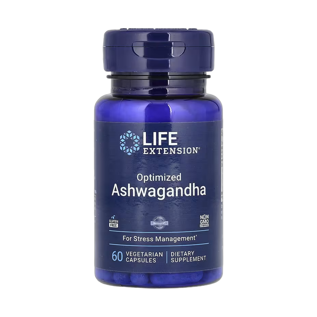 Life Extension, Optimized Ashwagandha, 60 Vegetarian Capsules front packaging view