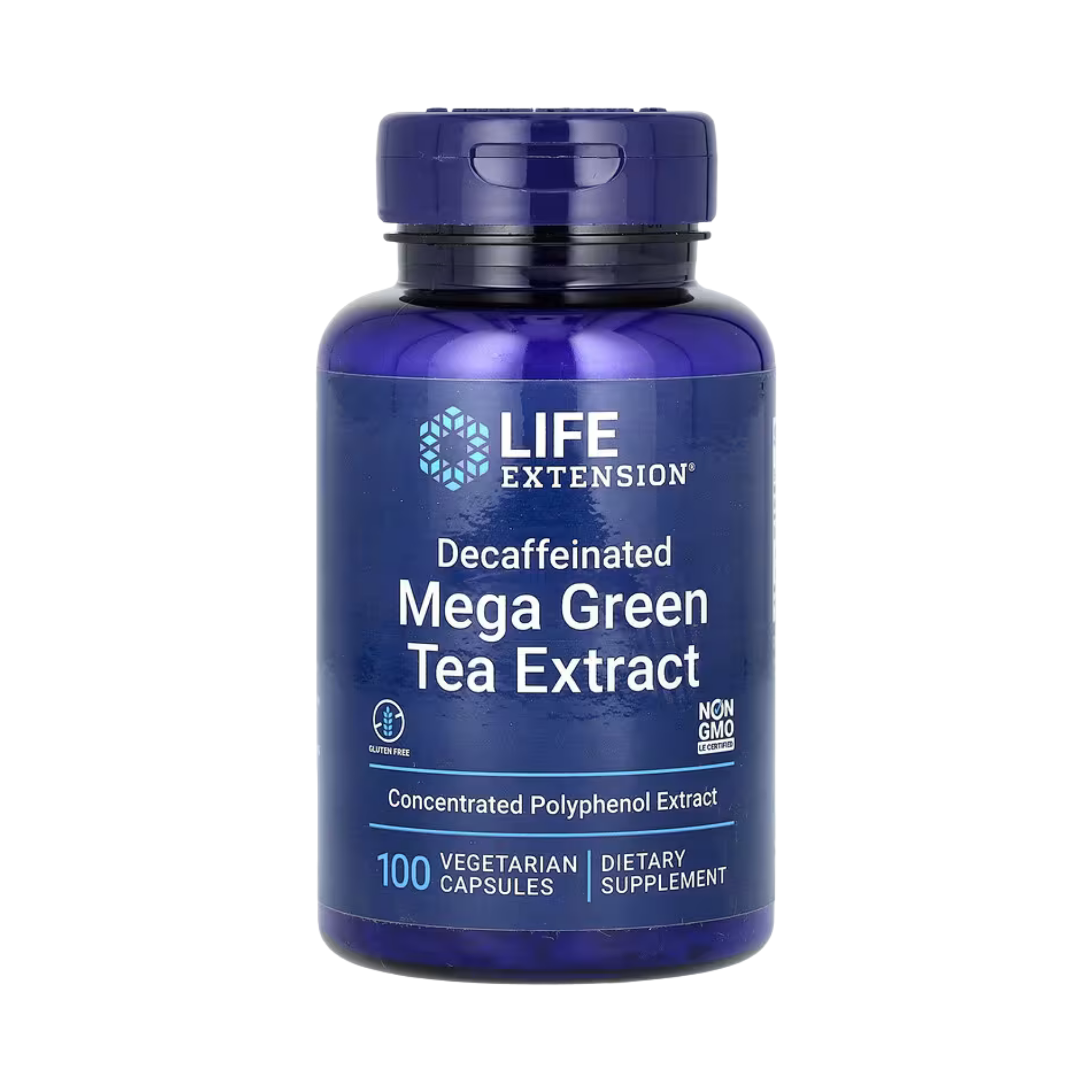 Life Extension, Mega Green Tea Extract, Lightly Caffeinated, 100 Vegetarian Capsules front packaging view