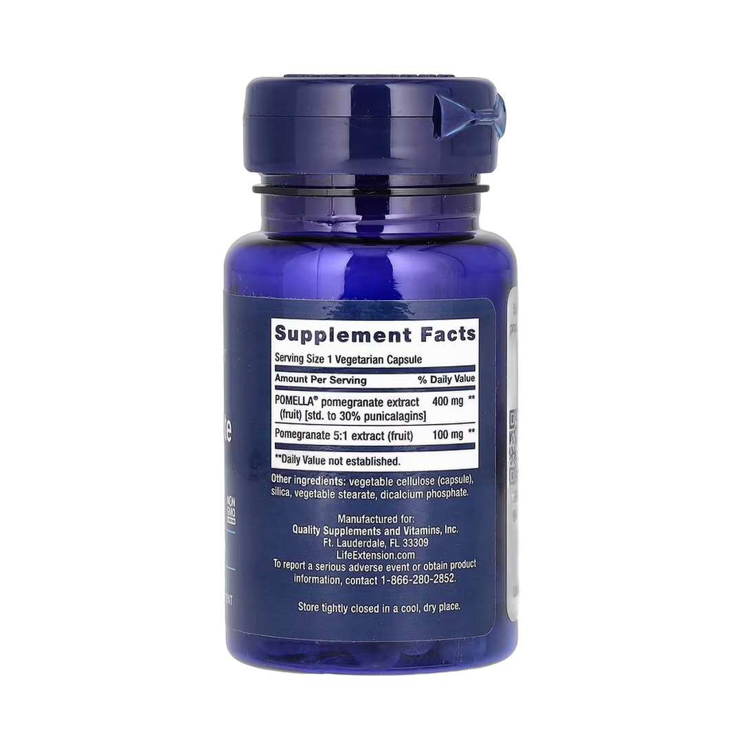 Life Extension, Pomegranate Fruit Extract, 30 Vegetarian Capsules back packaging view