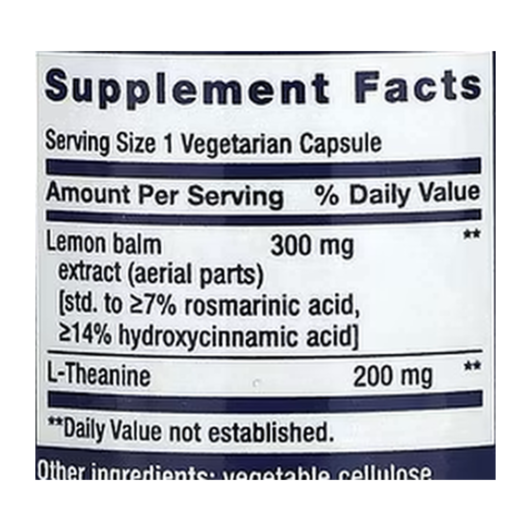 Life Extension, Enhanced Stress Relief, 30 Vegetarian Capsules supplement facts label showing ingredients, vitamins, minerals, and serving information