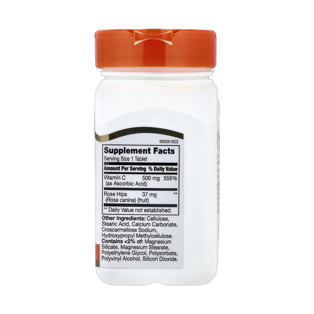 21st Century, Vitamin C with Rose Hips, 500 mg, 110 Tablets back packaging view