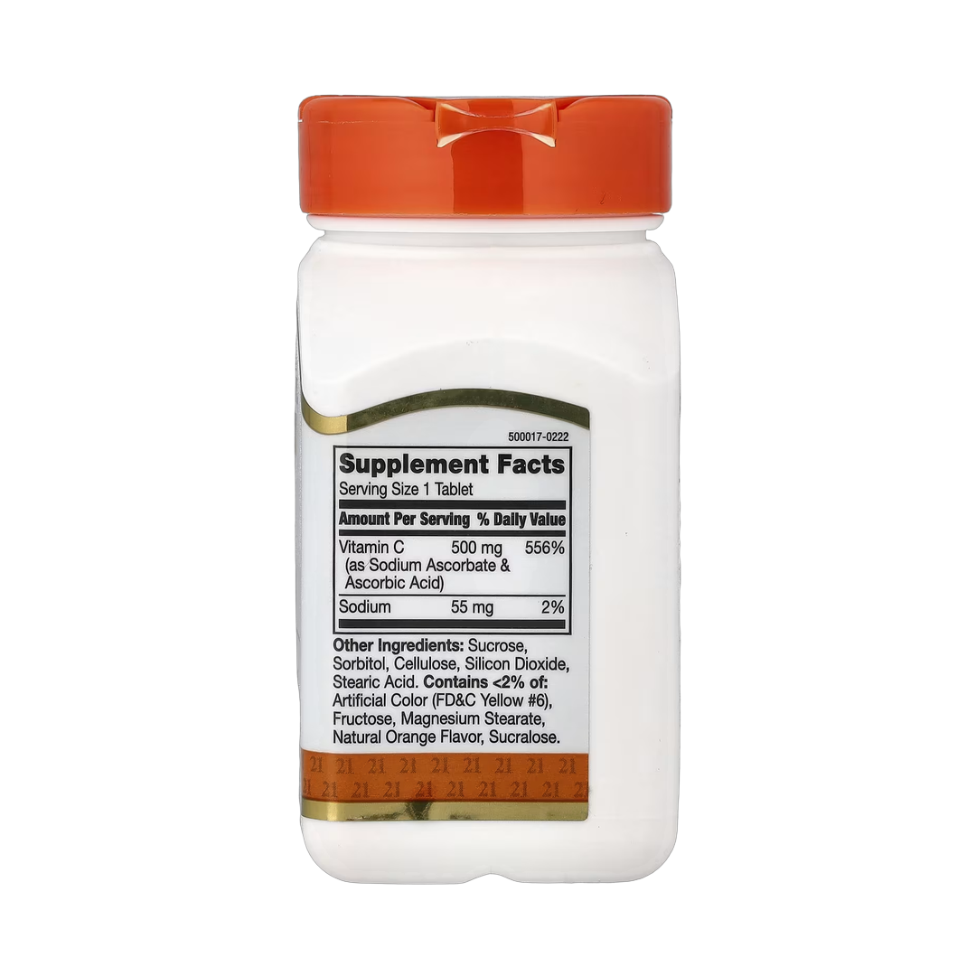 21st Century, Chewable Vitamin C, Orange , 500 mg, 110 Tablets back packaging view