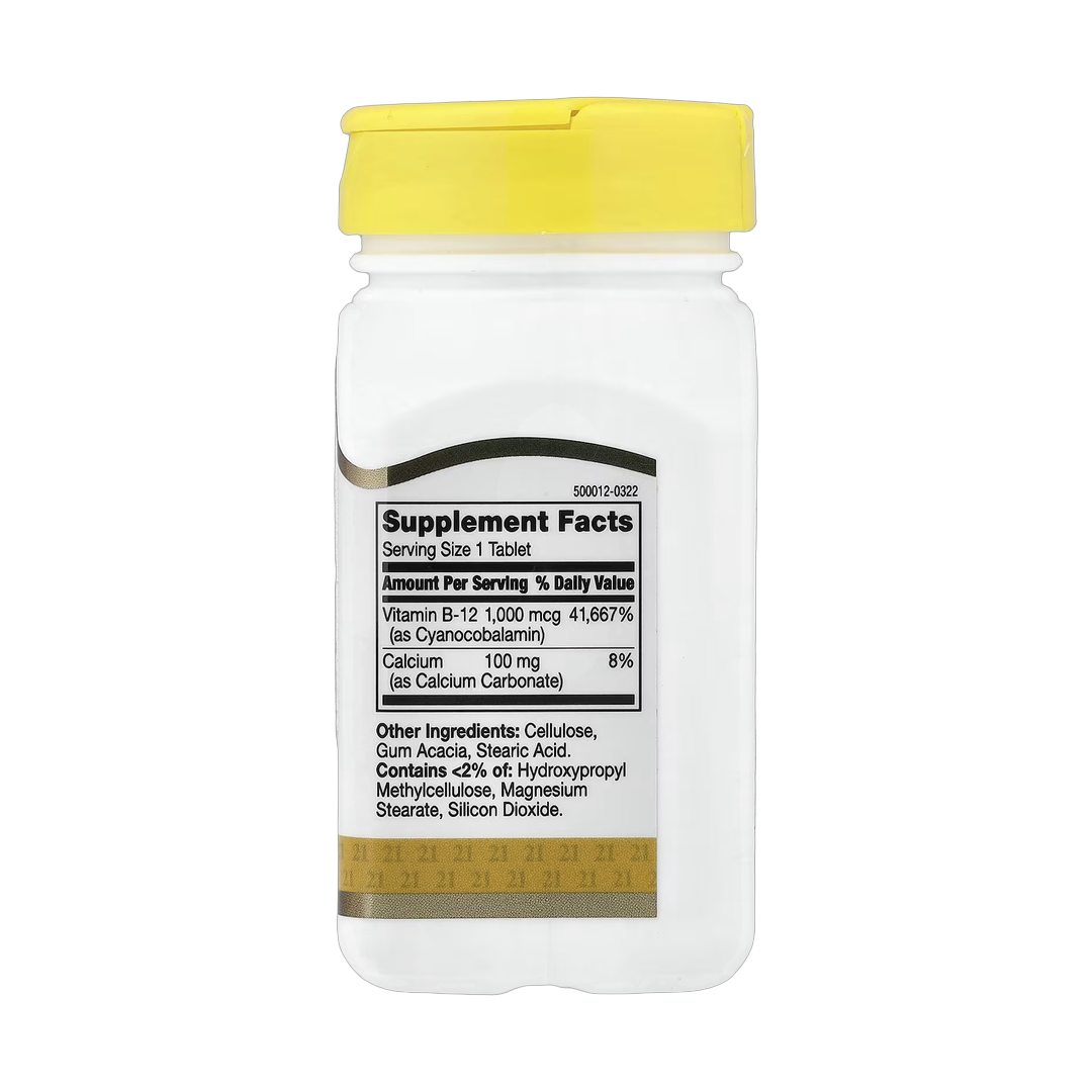 21st Century, B-12, Prolonged Release, 1,000 mcg, 110 Tablets back packaging view
