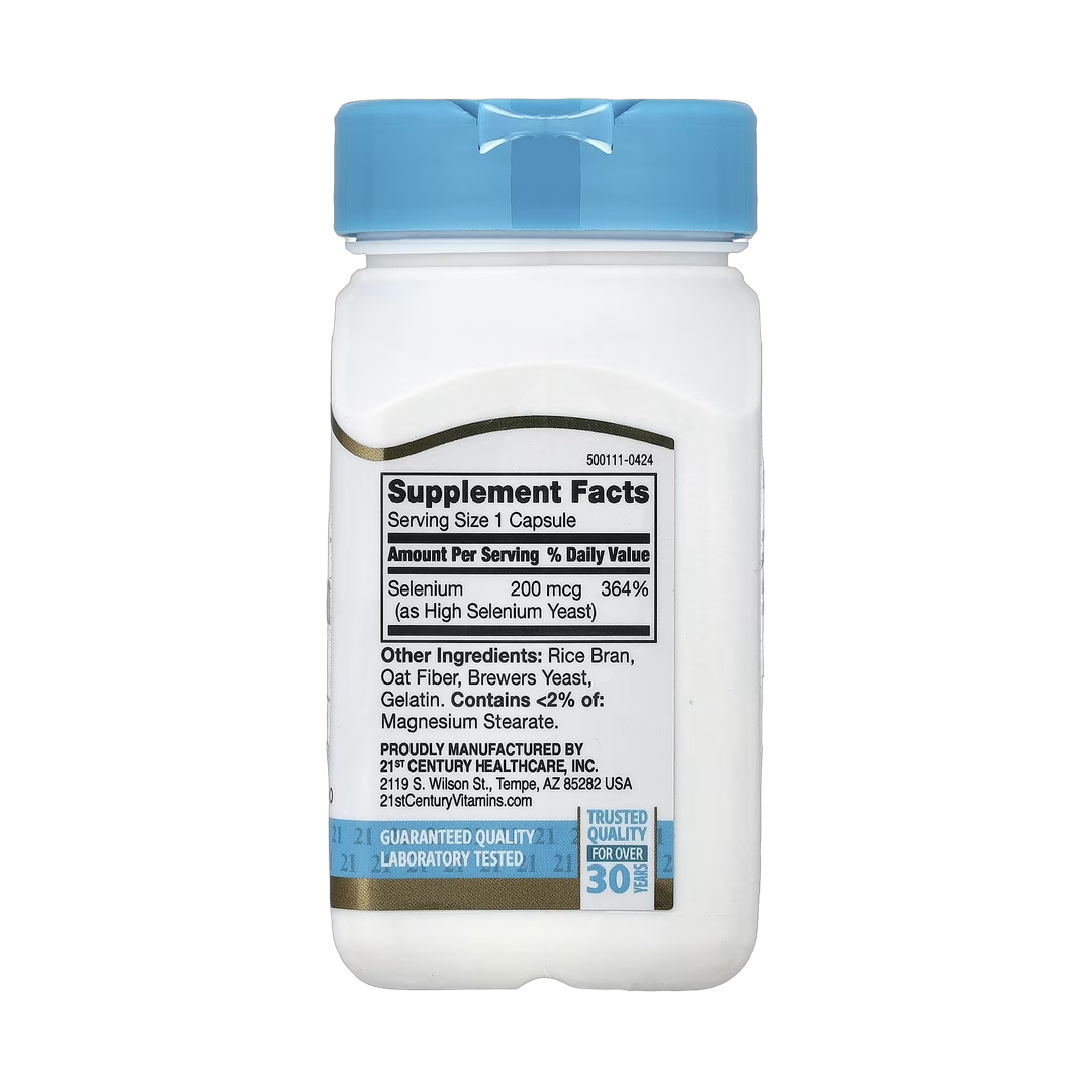 21st Century, Selenium, 200 mcg, 60 Capsules back packaging view