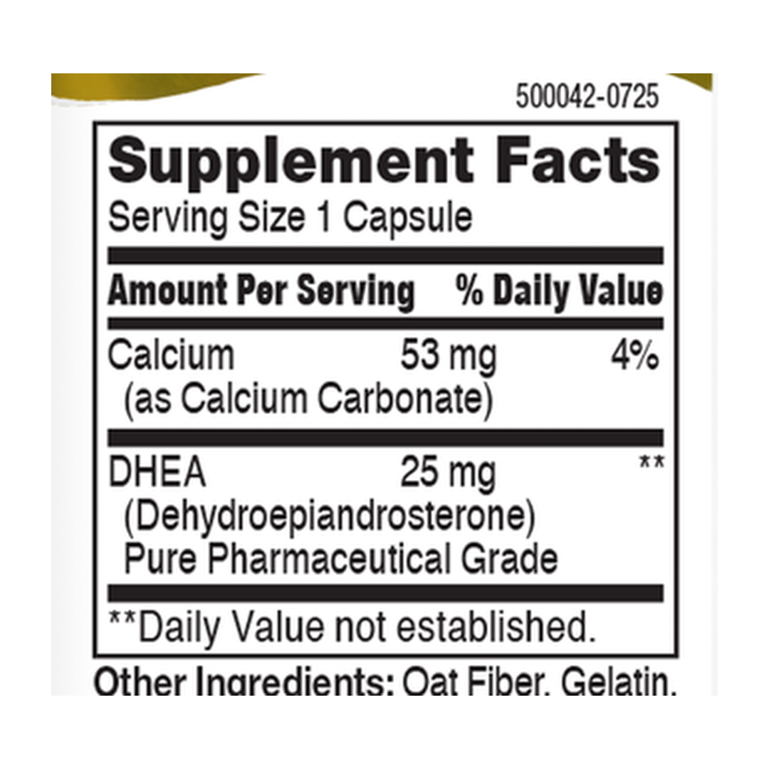 21st Century, DHEA, 90 Capsules supplement facts label showing ingredients, vitamins, minerals, and serving information