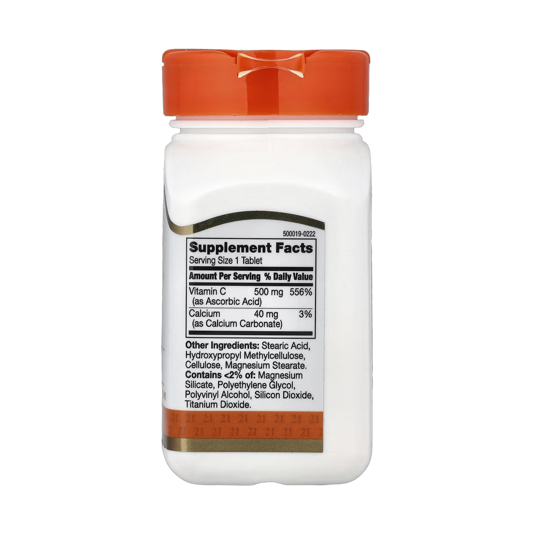 21st Century, Vitamin C, Prolonged Release, 500 mg, 110 Tablets back packaging view