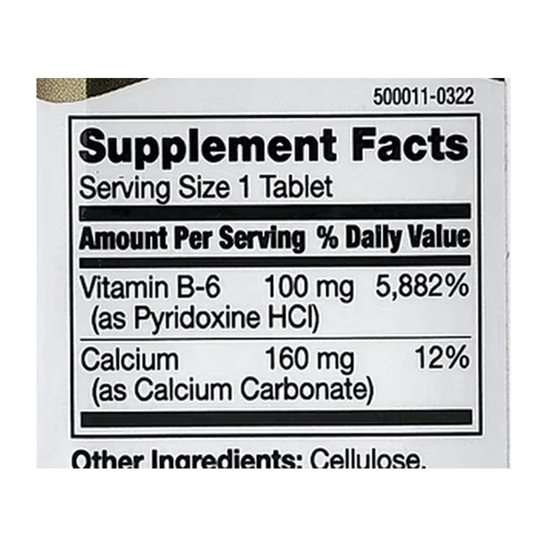 21st Century, Vitamin B-6, 110 Tablets supplement facts label showing ingredients, vitamins, minerals, and serving information