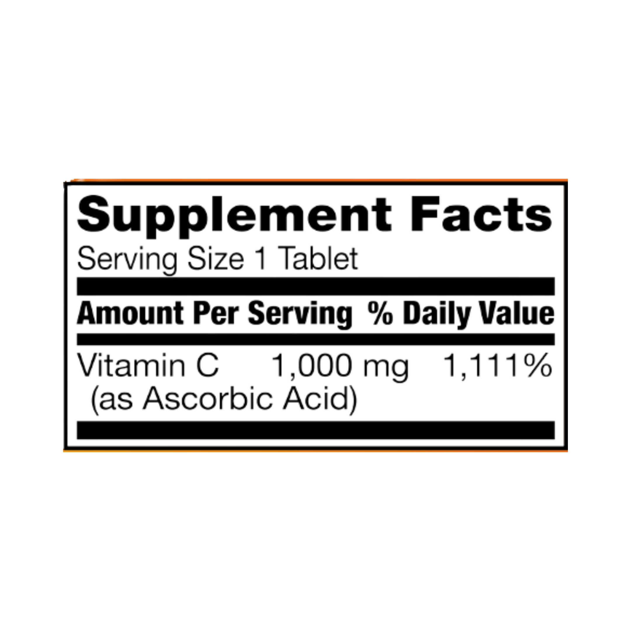 21st Century, Vitamin C, Prolonged Release, 1,000 mg, 110 Tablets supplement facts label showing ingredients, vitamins, minerals, and serving information