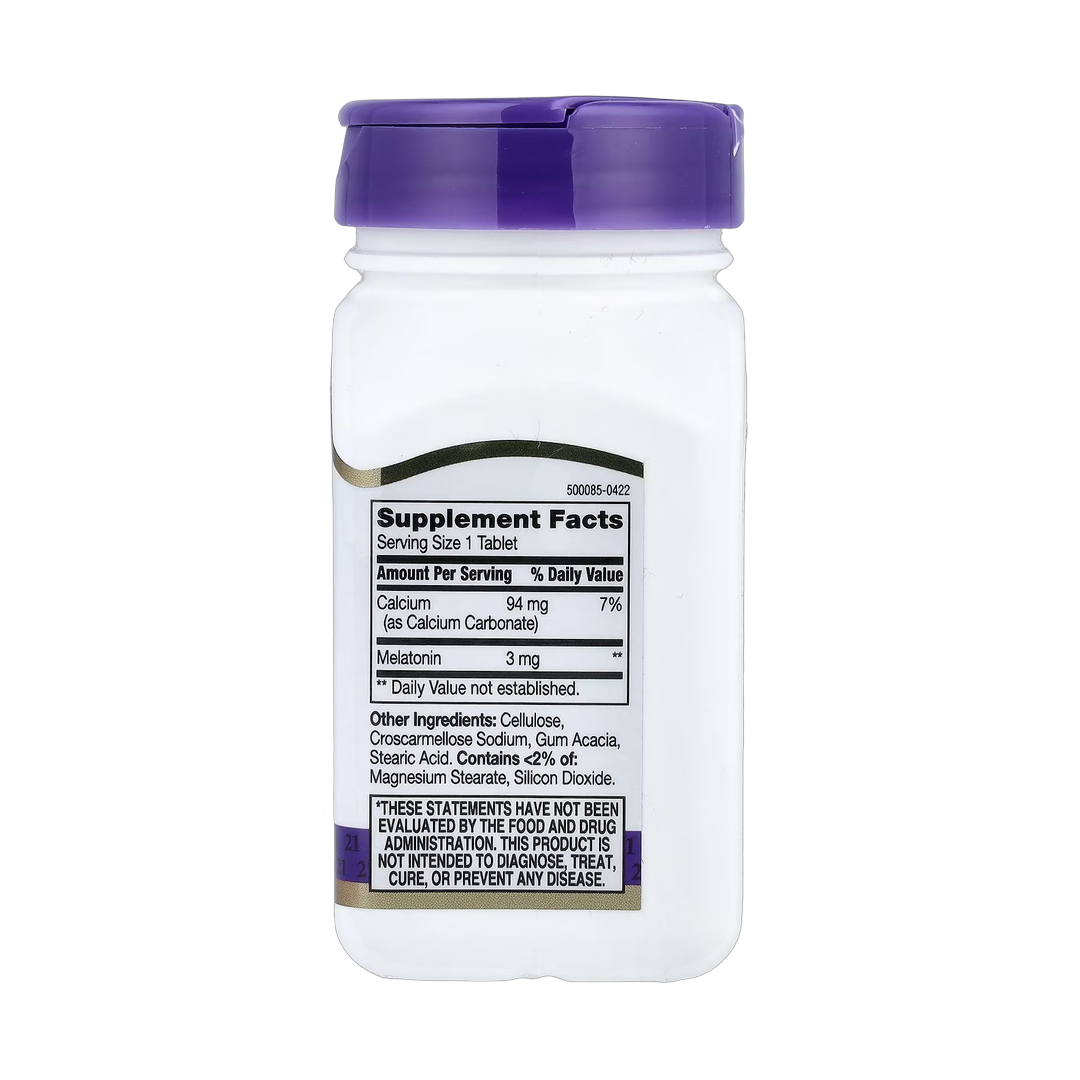 21st Century, Melatonin, 3 mg, 90 Tablets back packaging view