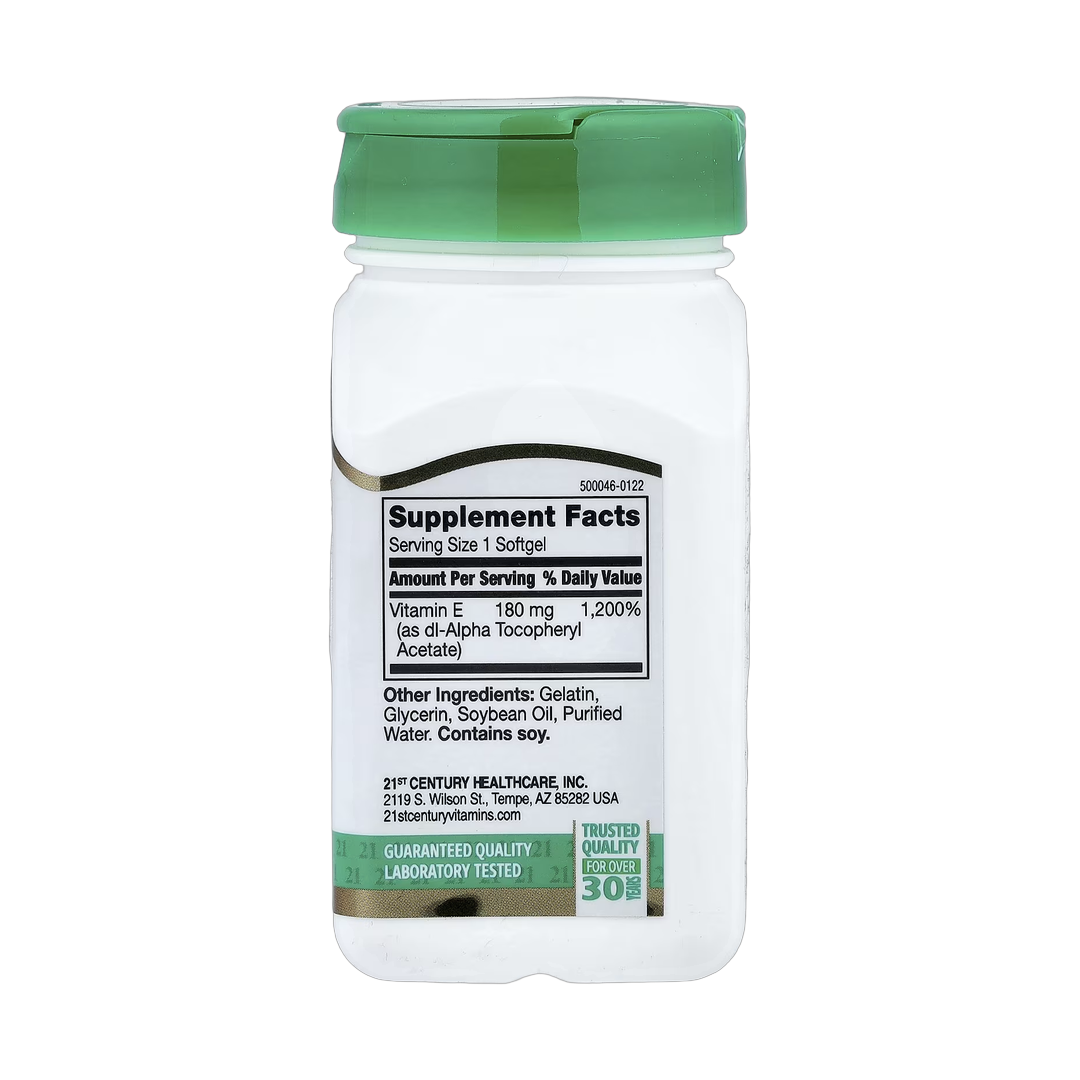 21st Century, Vitamin E, 180 mg (400 IU), 110 Softgels back packaging view