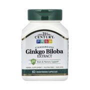 21st Century, Ginkgo Biloba Extract, Standardized, 60 Vegetarian Capsules front packaging view