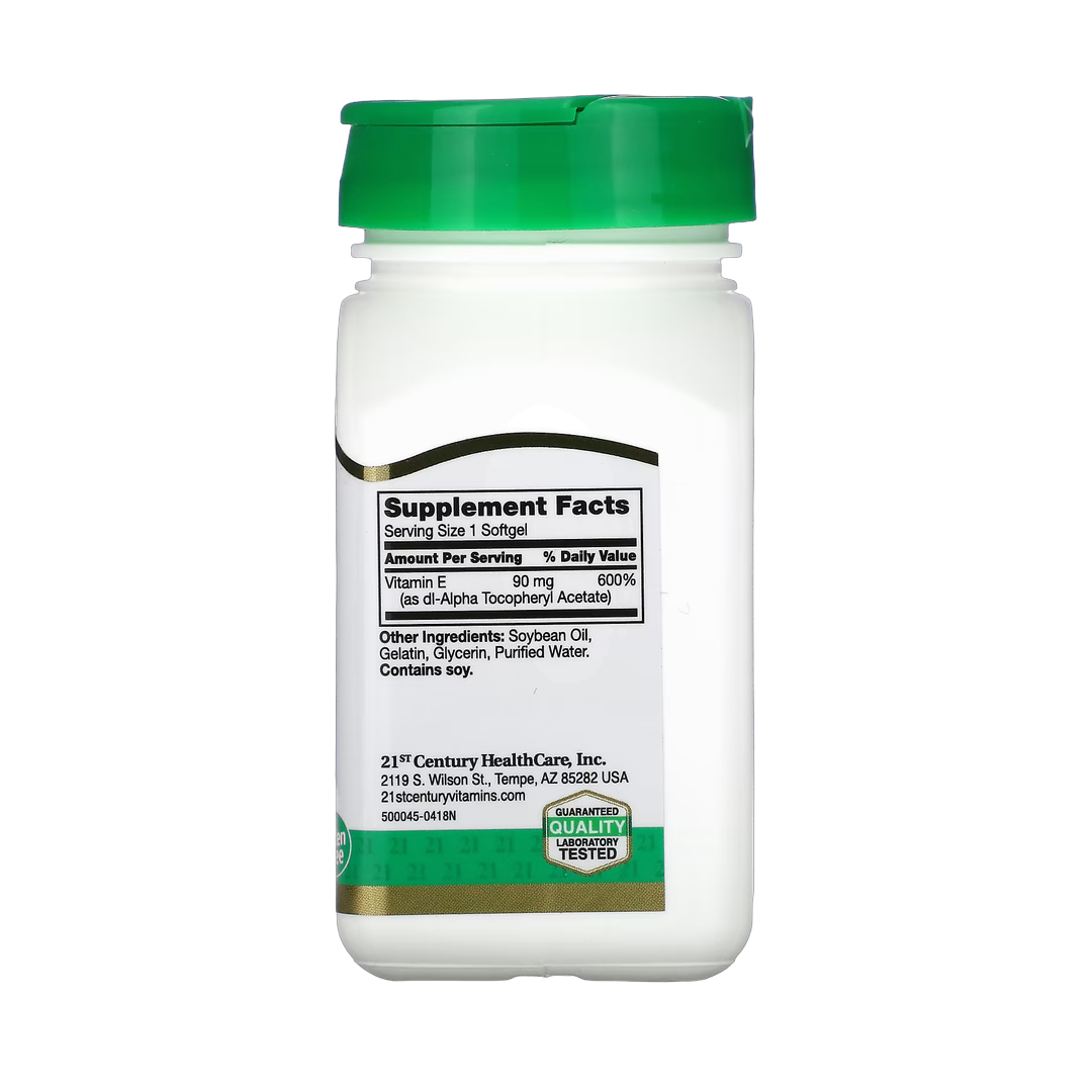 21st Century, Vitamin E, 90 mg (200 IU), 110 Softgels back packaging view