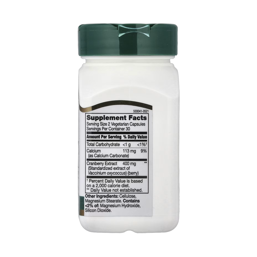 21st Century, Cranberry Extract, Standardized, 60 Vegetarian Capsules back packaging view
