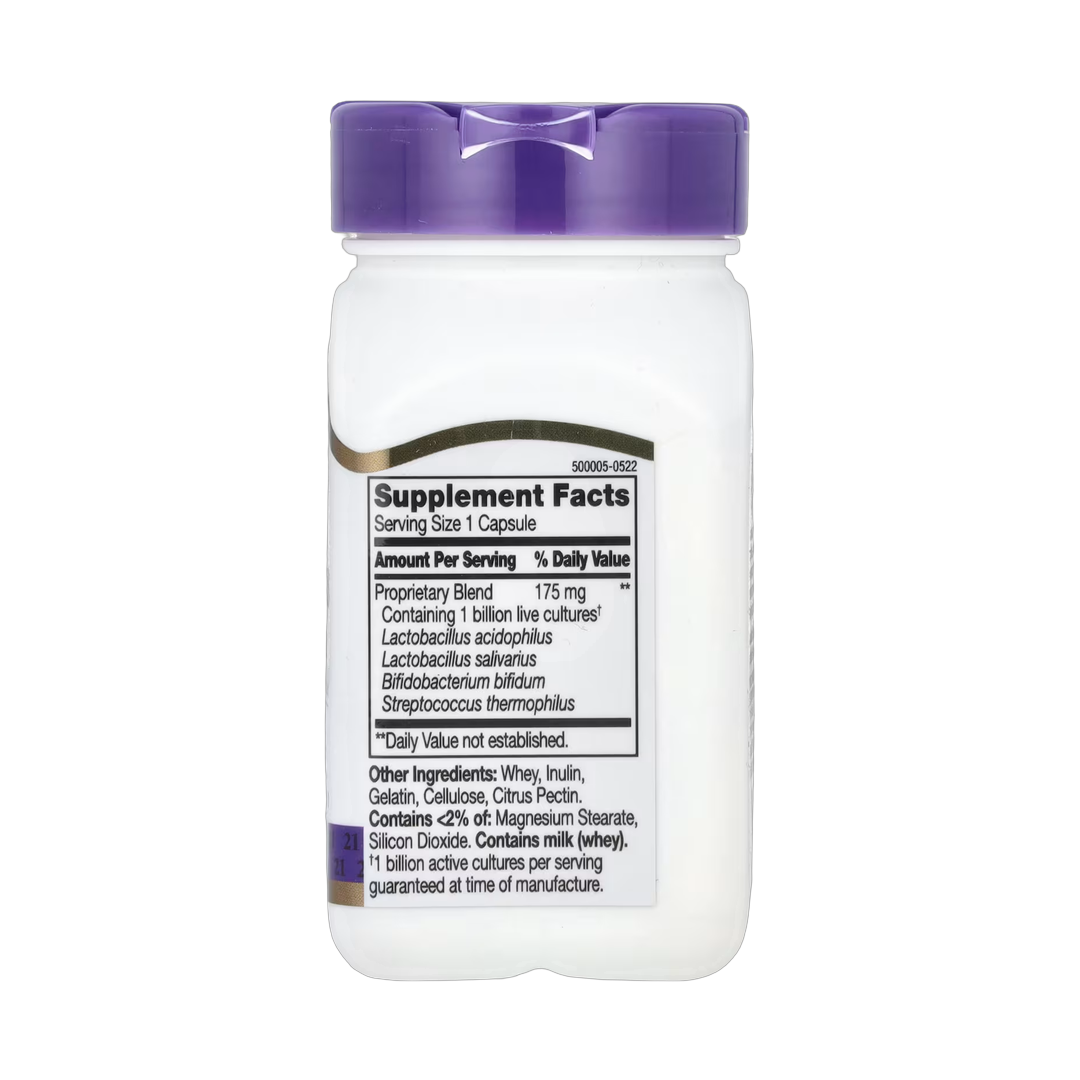 21st Century, Acidophilus Probiotic Blend, 100 Capsules back packaging view