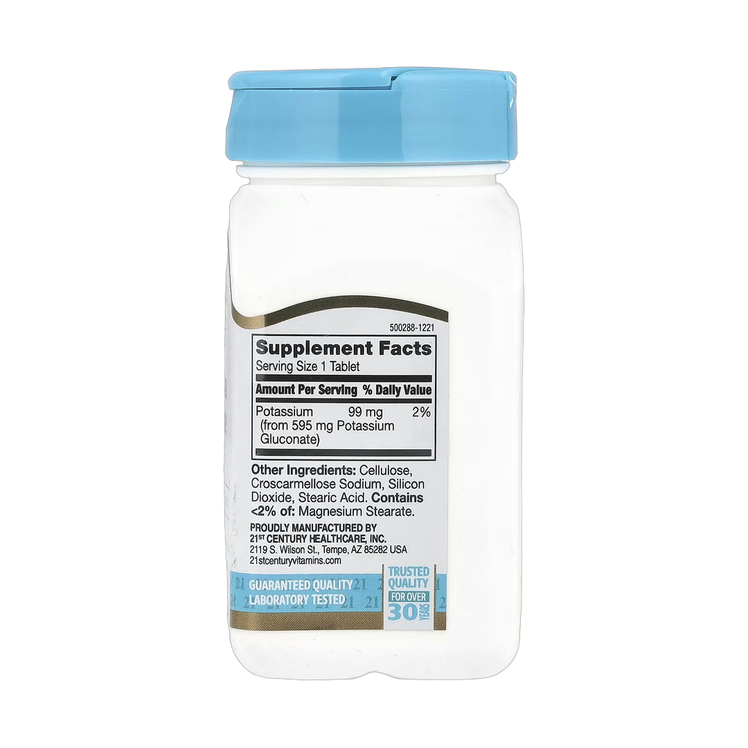 21st Century, Potassium Gluconate, 595 mg, 110 Tablets back packaging view
