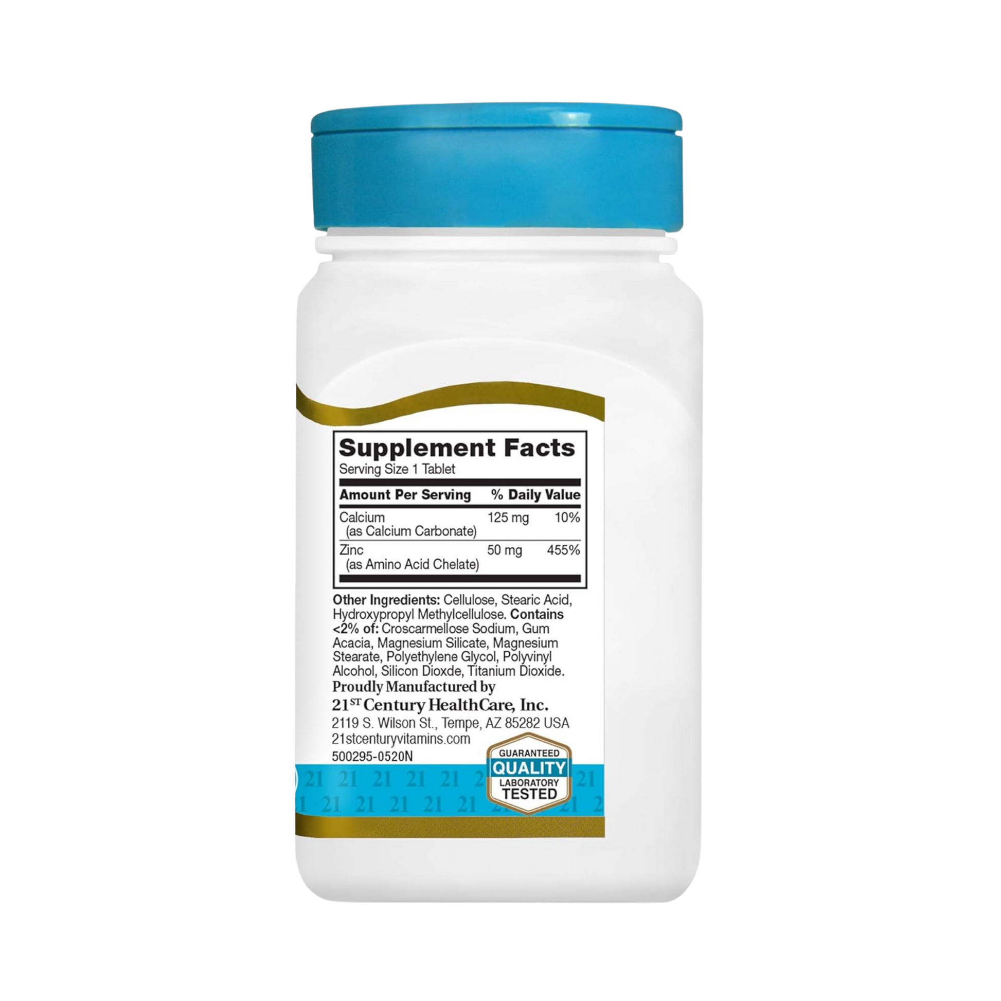 21st Century, Zinc, 50 Mg, 110 Tablets back packaging view