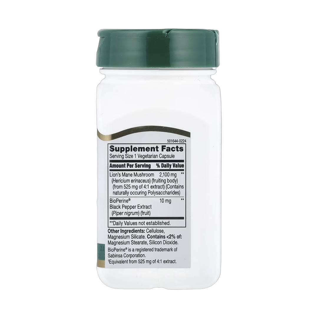 21st Century, Lion's Mane, 2,100 mg, 60 Vegetarian Capsules back packaging view